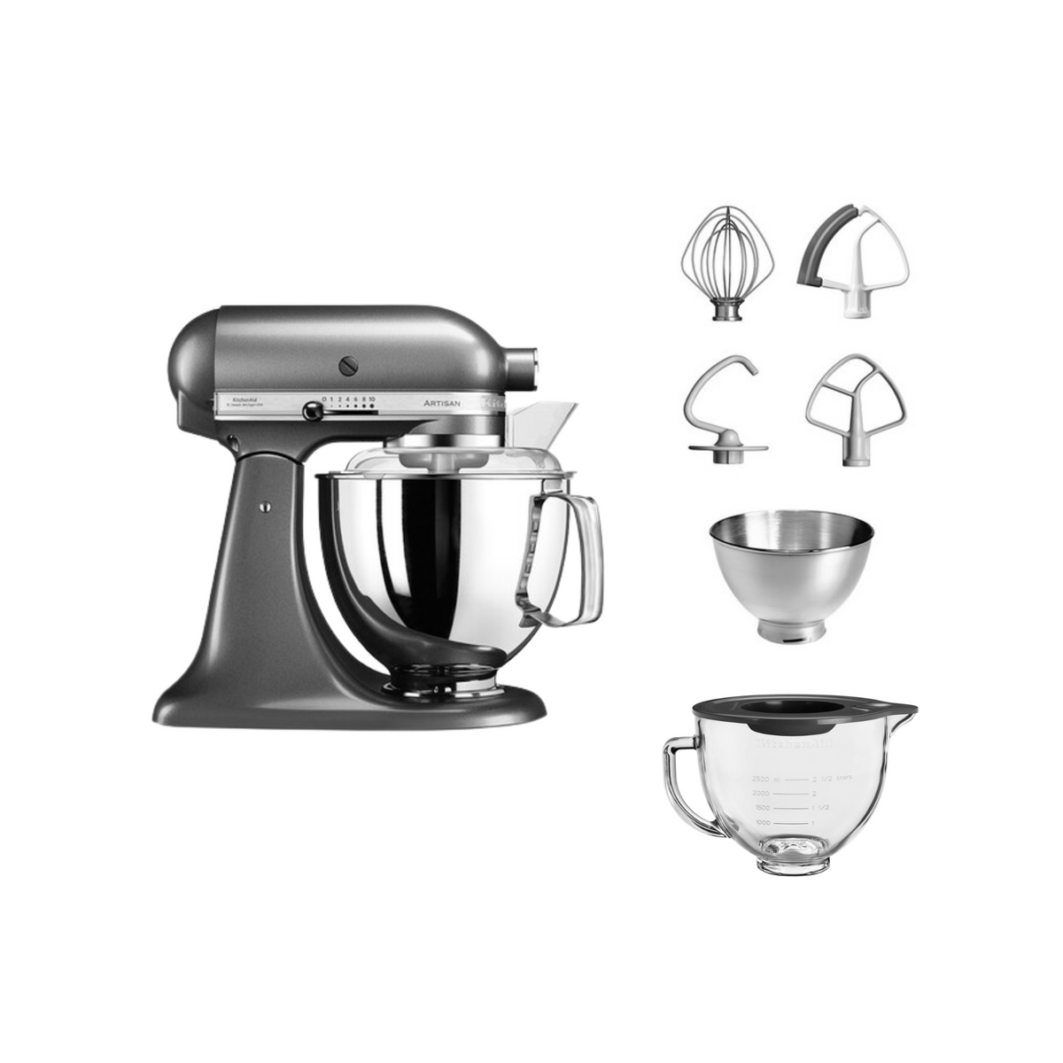 KitchenAid 4,8 L 5KSM175 Artisan Küchenmaschine Glasset mit Glasschüssel