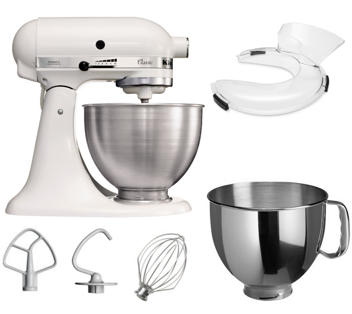 KitchenAid Classic 5K45SS Küchenmaschine 4,3 L Set mit Schüssel und Spritzschutz