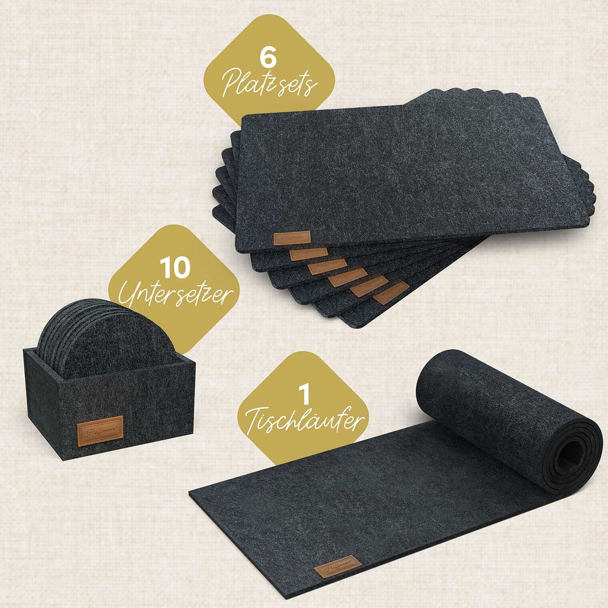 17-teilige Tischdeko: Tischläufer 100x30 cm I Platzsets I Untersetzer
