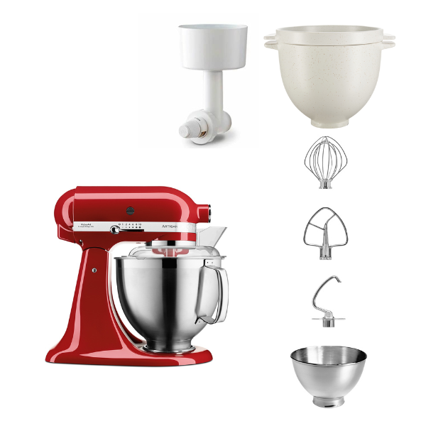 KitchenAid 4,8 L 5KSM185 Artisan Küchenmaschine Breadlover Messerschmidt Getreidemühlenvorsatz, Brotbackschüssel