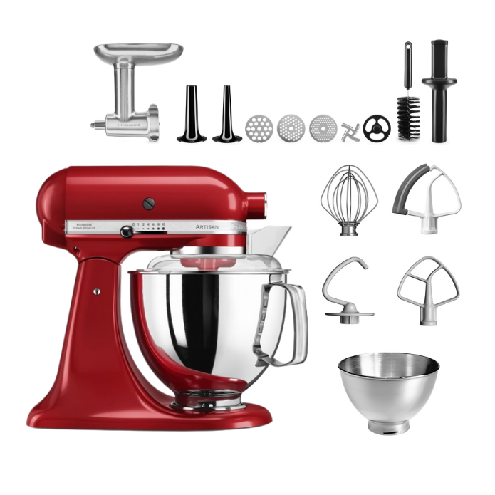 KitchenAid 4,8 L 5KSM175 Artisan Küchenmaschine Meatlover mit Ganzmetall- Fleischwolf