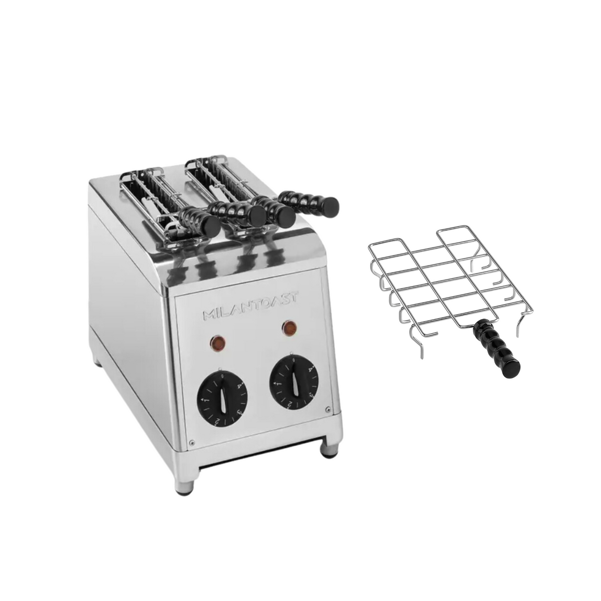 Milantoast 2-er Toaster mit Zangen mit Brötchenaufsatz