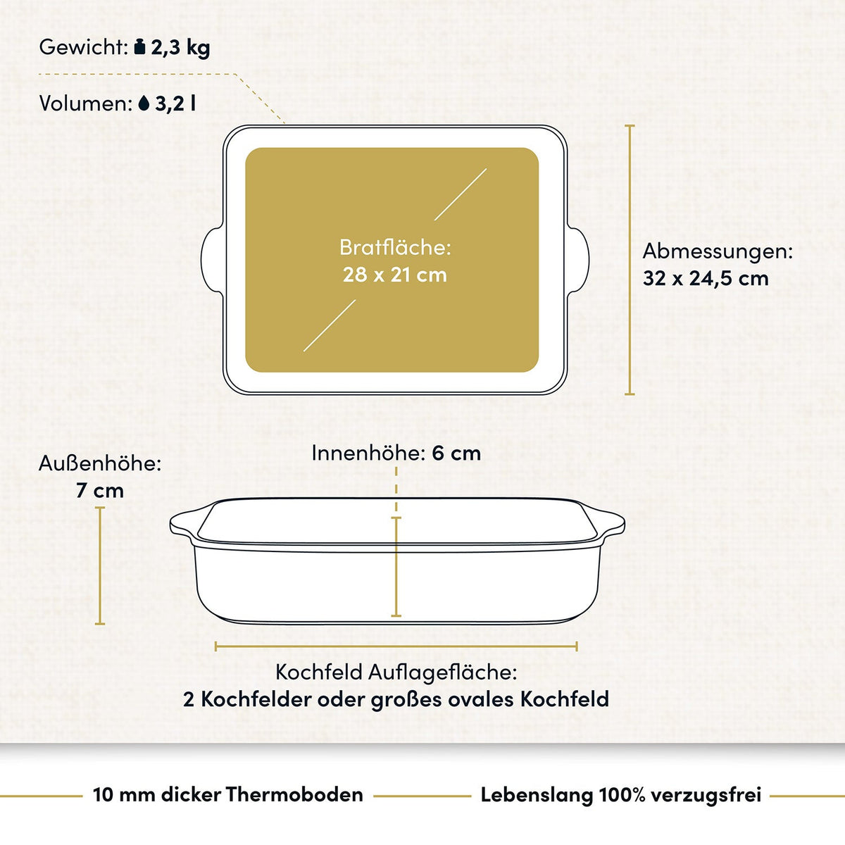 Bratreine Auflaufform 32 x 24,5 cm I Deckel optional