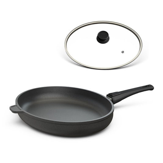 Schnitzelpfanne I Fischpfanne oval 38x28 cm I Deckel optional