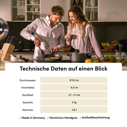 Aluguss Wokpfanne mit abnehmbarem Stiel Ø 32 cm