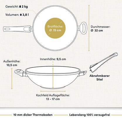 Aluguss Wokpfanne mit abnehmbarem Stiel Ø 32 cm